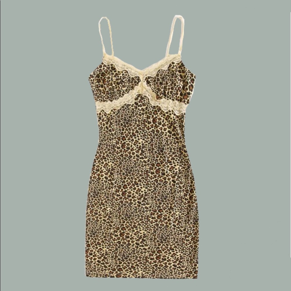 lace trim cami leopard dress (tan)